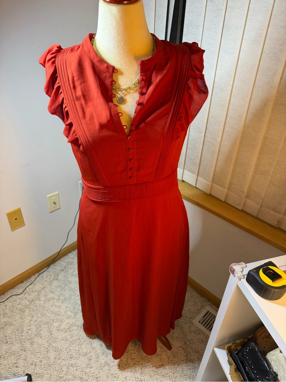 Banana Republic Red Ruffle Sleeve Fit & Flare Dress Size 12